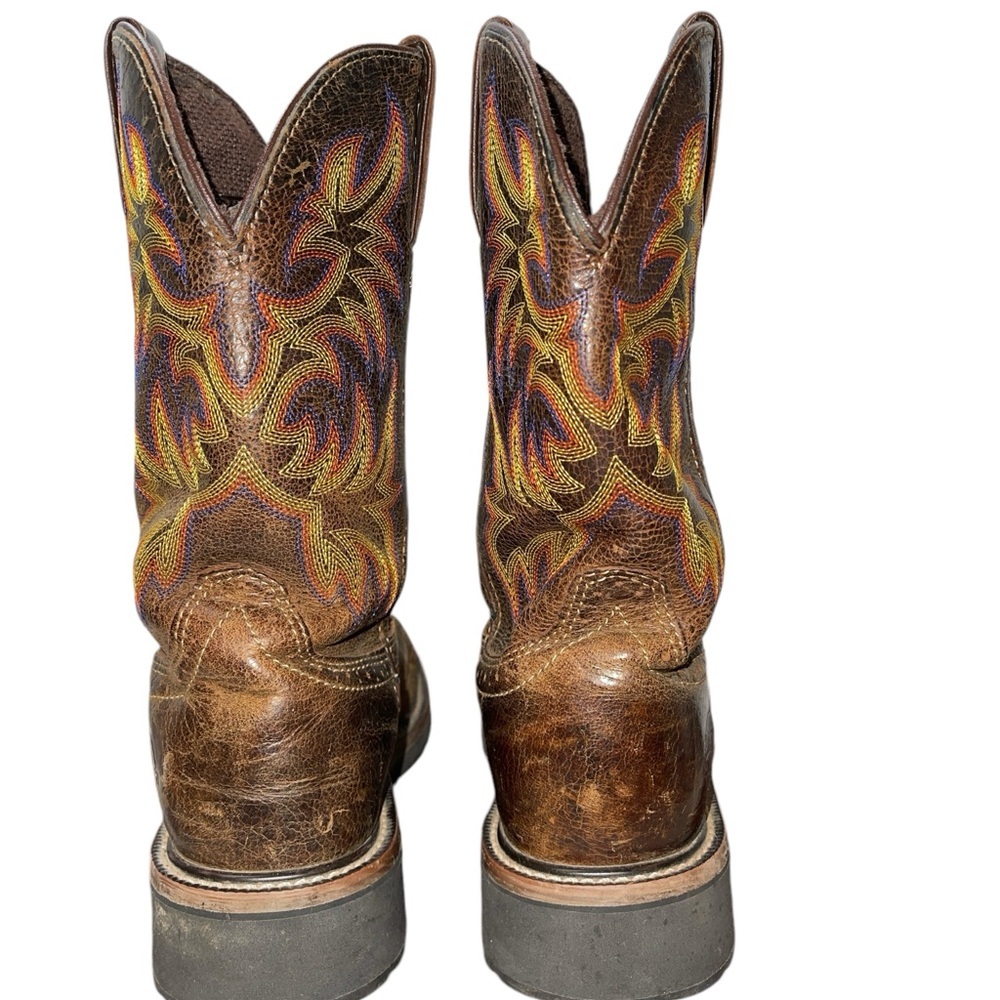 Justin Men's Boots Size 6.5D Brown Fire Square Toe Block Heel Mid Calf WK4681 - Picture 6 of 14
